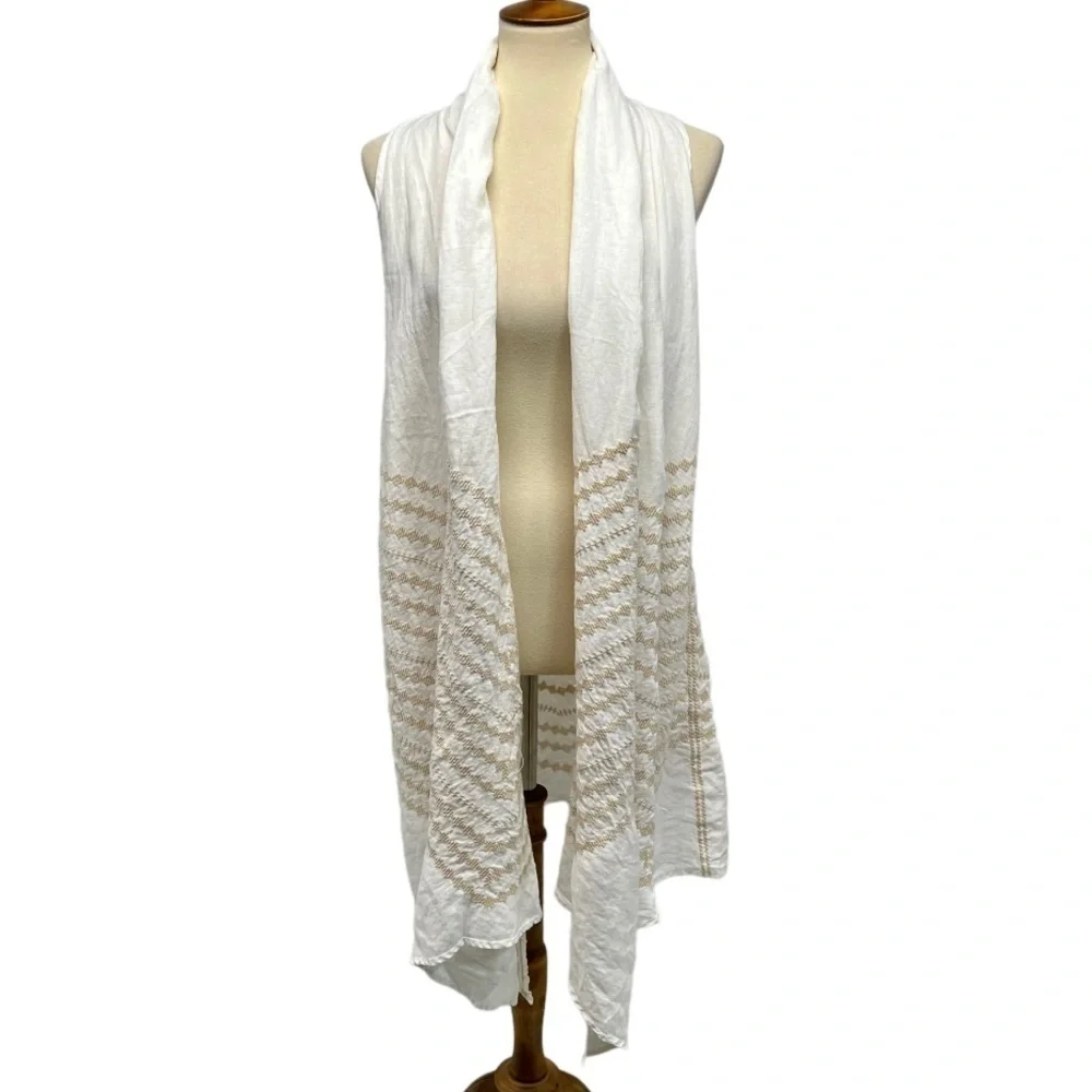 Johnny Was White Linen Embroidered Belted Longline Vest Top Women’s Medium - Picture 7 of 12